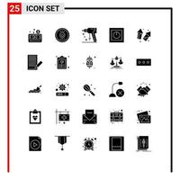 Universal Icon Symbols Group of 25 Modern Solid Glyphs of technology products power electronics tool Editable Vector Design Elements