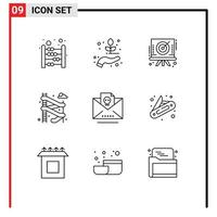 Pack of 9 creative Outlines of mail dead arrow park slider Editable Vector Design Elements