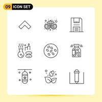Pack of 9 Modern Outlines Signs and Symbols for Web Print Media such as sesame seeds seeds electronics treatment medical Editable Vector Design Elements
