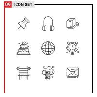 9 Universal Outline Signs Symbols of clock geography packing education heart Editable Vector Design Elements