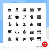 Pictogram Set of 25 Simple Solid Glyphs of graph routine record planning calendar Editable Vector Design Elements