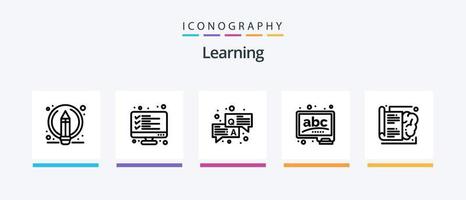 paquete de iconos de la línea 5 de aprendizaje que incluye qa. resultado. ligero. lista. computadora. diseño de iconos creativos vector