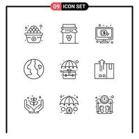 Modern Set of 9 Outlines and symbols such as case bag click nature earth Editable Vector Design Elements