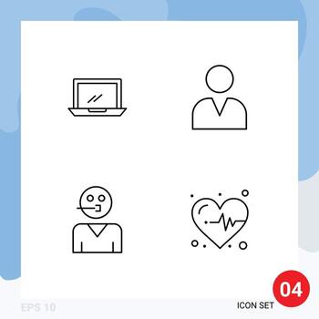 Set of 4 Modern UI Icons Symbols Signs for computer people hardware man support Editable Vector Design Elements