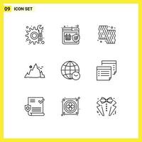 Set of 9 Modern UI Icons Symbols Signs for globe nature beef hill mountain Editable Vector Design Elements