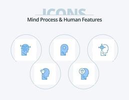 proceso mental y características humanas paquete de iconos azules 5 diseño de iconos. entorno. control. mente. cerebro. mente vector