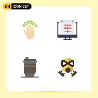 Set of 4 Modern UI Icons Symbols Signs for fingers sever interface data disposable cup Editable Vector Design Elements