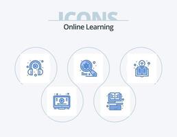 Online Learning Blue Icon Pack 5 Icon Design. book. science. e learning. imac. computer vector