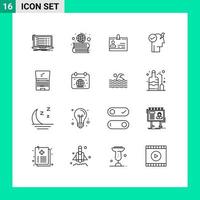 Mobile Interface Outline Set of 16 Pictograms of mind phone globe people id Editable Vector Design Elements