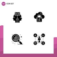 Universal Icon Symbols Group of 4 Modern Solid Glyphs of mind grid man louck user Editable Vector Design Elements