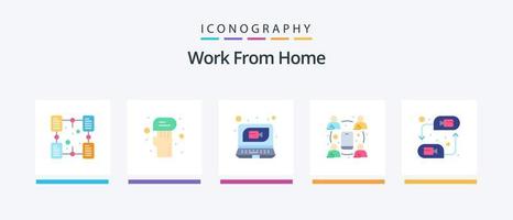 Work From Home Flat 5 Icon Pack Including communication. meeting. chat. communication. communication. Creative Icons Design vector