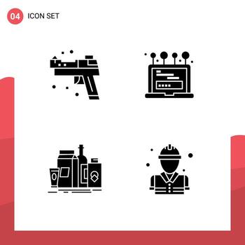 4 User Interface Solid Glyph Pack of modern Signs and Symbols of firearm branding weapons login product Editable Vector Design Elements