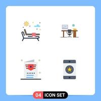 Pictogram Set of 4 Simple Flat Icons of sunbed passport office office table travel Editable Vector Design Elements