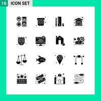 Pack of 16 Modern Solid Glyphs Signs and Symbols for Web Print Media such as chronometer tool education repair house Editable Vector Design Elements