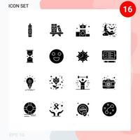 Group of 16 Solid Glyphs Signs and Symbols for time ghost business night halloween Editable Vector Design Elements