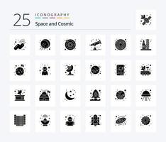 Space 25 Solid Glyph icon pack including flag. transportation. space. rocket. nadir vector