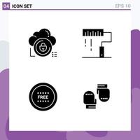 Set of 4 Modern UI Icons Symbols Signs for cloud programing lock design ecommerce Editable Vector Design Elements