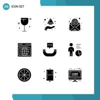 Set of 9 Modern UI Icons Symbols Signs for sms message powder webpage seo Editable Vector Design Elements