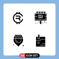 Pack of 4 creative Solid Glyphs of rubycoin location crypto currency sale supermarket Editable Vector Design Elements