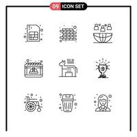 9 User Interface Outline Pack of modern Signs and Symbols of american cap international may day Editable Vector Design Elements