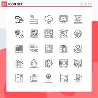 25 Universal Line Signs Symbols of presentation imac tape device computer Editable Vector Design Elements