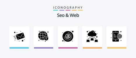 paquete de iconos seo y web glyph 5 que incluye comunicación. nube. dirección. red. correo. diseño de iconos creativos vector