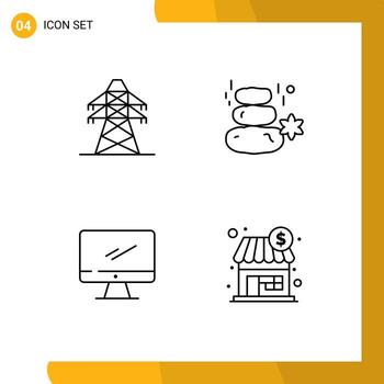 User Interface Pack of 4 Basic Filledline Flat Colors of electrical computer transmission tower spa device Editable Vector Design Elements