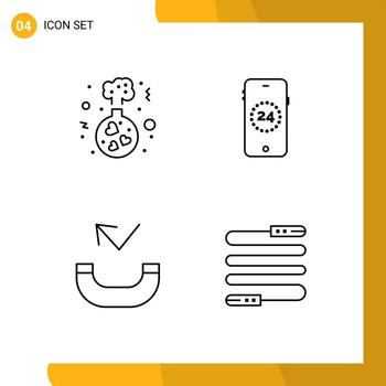 Mobile Interface Line Set of 4 Pictograms of flask phone wedding shopping jump Editable Vector Design Elements