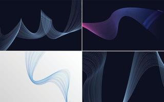 Set of 4 geometric wave pattern background Abstract waving line vector