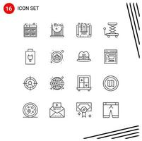 paquete de iconos de vectores de stock de 16 signos y símbolos de línea para el diseño de planos de baterías eléctricas que diseñan elementos de diseño de vectores editables de construcción de tijera