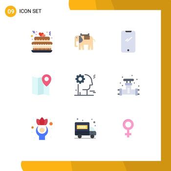 Pictogram Set of 9 Simple Flat Colors of brain marker phone map iphone Editable Vector Design Elements