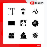 Set of 9 Commercial Solid Glyphs pack for entertainment home athletic chopping appliances Editable Vector Design Elements