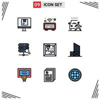 Group of 9 Filledline Flat Colors Signs and Symbols for machine server watch web pedestrian Editable Vector Design Elements