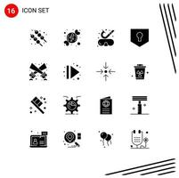Modern Set of 16 Solid Glyphs Pictograph of spotlight flashlight goggles shield protect Editable Vector Design Elements