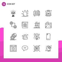 Set of 16 Modern UI Icons Symbols Signs for medicine herbal water alternative volume Editable Vector Design Elements