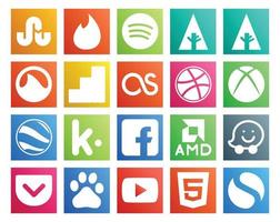 20 Social Media Icon Pack Including video baidu xbox pocket amd vector