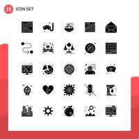 Modern Set of 25 Solid Glyphs and symbols such as message presentation noodle analytics chart Editable Vector Design Elements