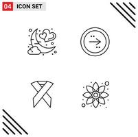 Mobile Interface Line Set of 4 Pictograms of date right night circle aids Editable Vector Design Elements