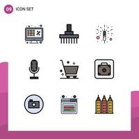 Set of 9 Modern UI Icons Symbols Signs for cart mic rural broadcast spark Editable Vector Design Elements