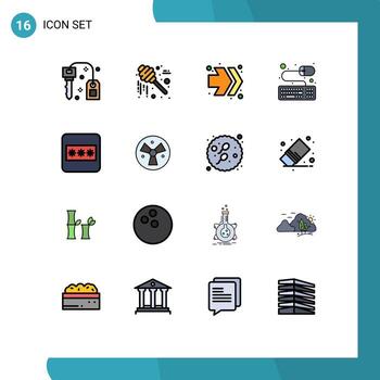 conjunto de 16 líneas rellenas de color plano vectorial en la cuadrícula para flechas de diseño de radiación teclado de campo elementos de diseño vectorial creativo editables vector