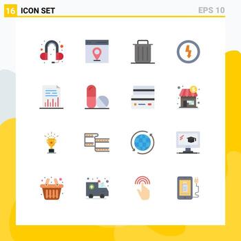 Set of 16 Vector Flat Colors on Grid for chart power garbage electricity charge Editable Pack of Creative Vector Design Elements