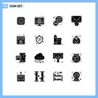 Pack of 16 Modern Solid Glyphs Signs and Symbols for Web Print Media such as programming code world wide api sent Editable Vector Design Elements