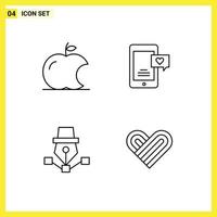 4 Creative Icons Modern Signs and Symbols of apple art mobile love chat draw Editable Vector Design Elements