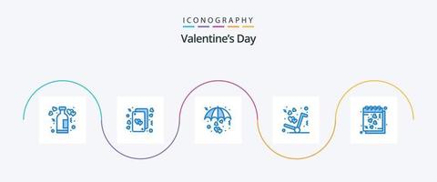 Valentines Day Blue 5 Icon Pack Including like. delivery. life. valentine. protect vector