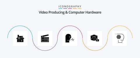 paquete de iconos de glifo 5 de hardware de computadora y producción de video que incluye reproducción. botón. badajo. hablar. persona vector