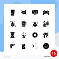 Pictogram Set of 16 Simple Solid Glyphs of development coding cloud joystick device Editable Vector Design Elements