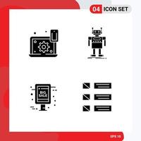 Mobile Interface Solid Glyph Set of 4 Pictograms of configure technology setting android grand sale Editable Vector Design Elements