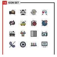 16 Universal Flat Color Filled Line Signs Symbols of cookies couple flow romantic alcohal Editable Creative Vector Design Elements