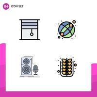 Modern Set of 4 Filledline Flat Colors Pictograph of curtain mic rollers ball record Editable Vector Design Elements