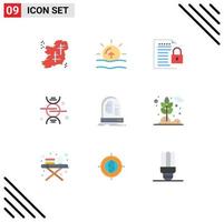 Mobile Interface Flat Color Set of 9 Pictograms of medical bone weather adn padlock Editable Vector Design Elements